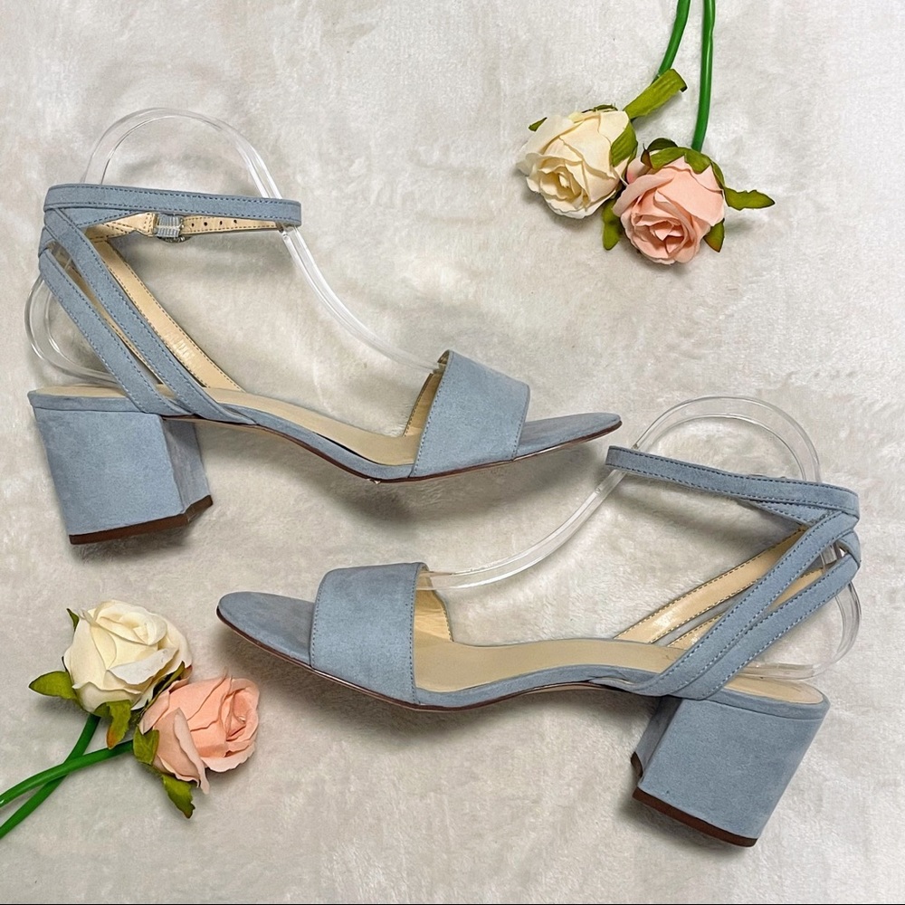 Nine West light blue suede chunky heel sandals